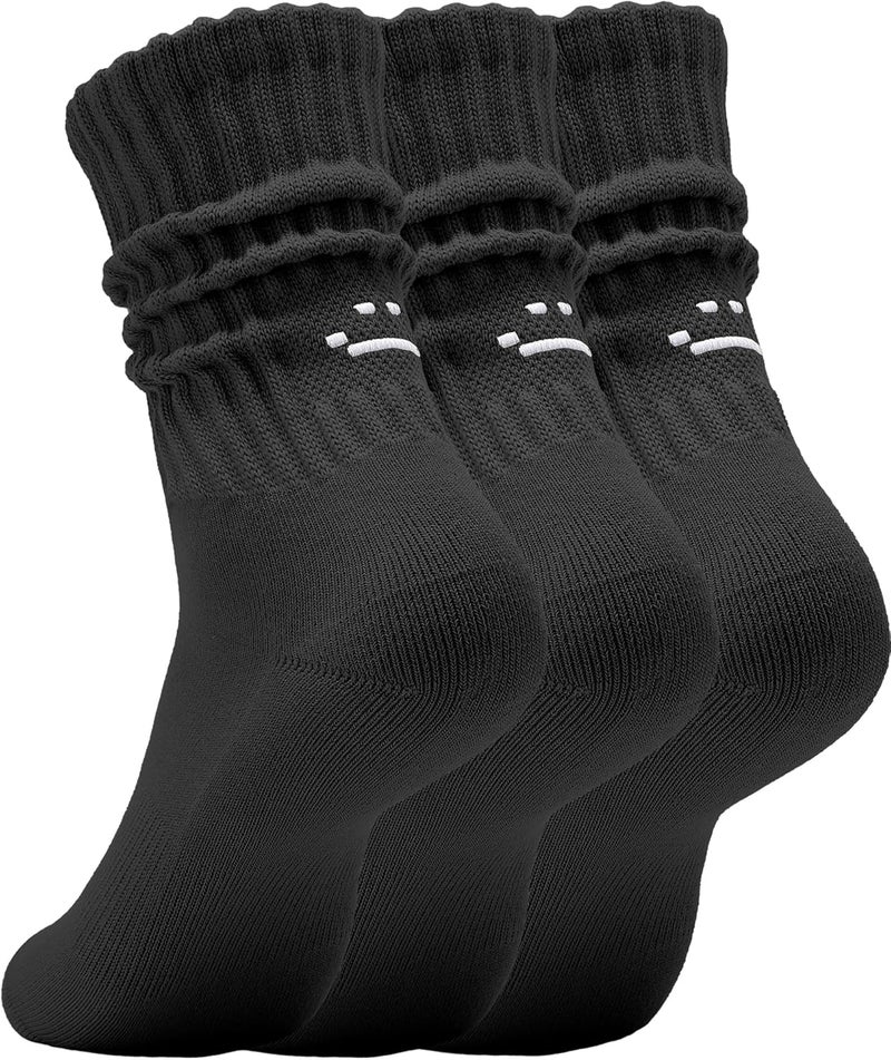 AugRing Store Women's Cute Scrunch Slouch Crew Socks 3Pack Retro Kawaii Chunky Ribbed Cotton Boot Sneaker Cozy Calf Socks Size 5–11 - Image 1